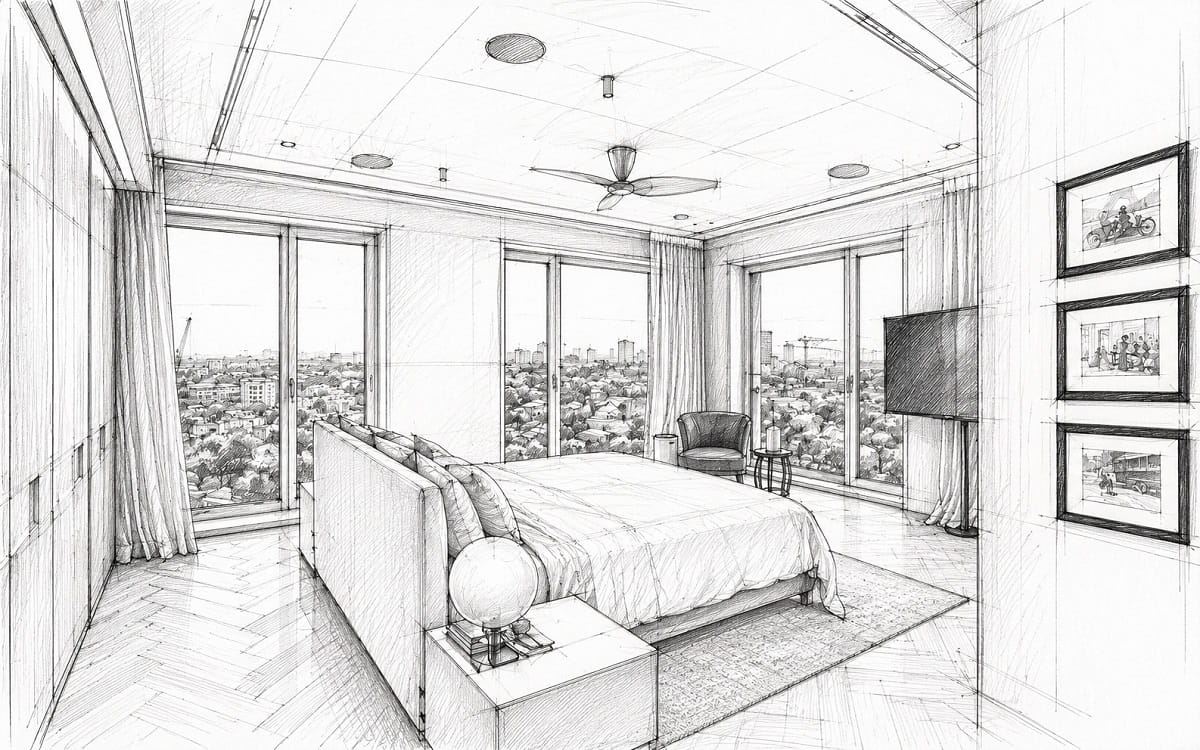 The Main Penthouse פרויקט תכנון ועיצוב פנים - סקיצה חדר שינה | GMA אדריכלים